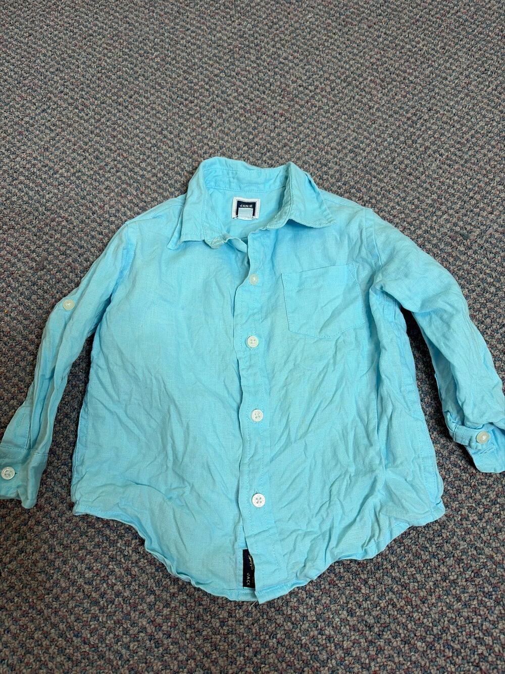 Janie and Jack Toddler Boy Linen Button Up Blue 18 month